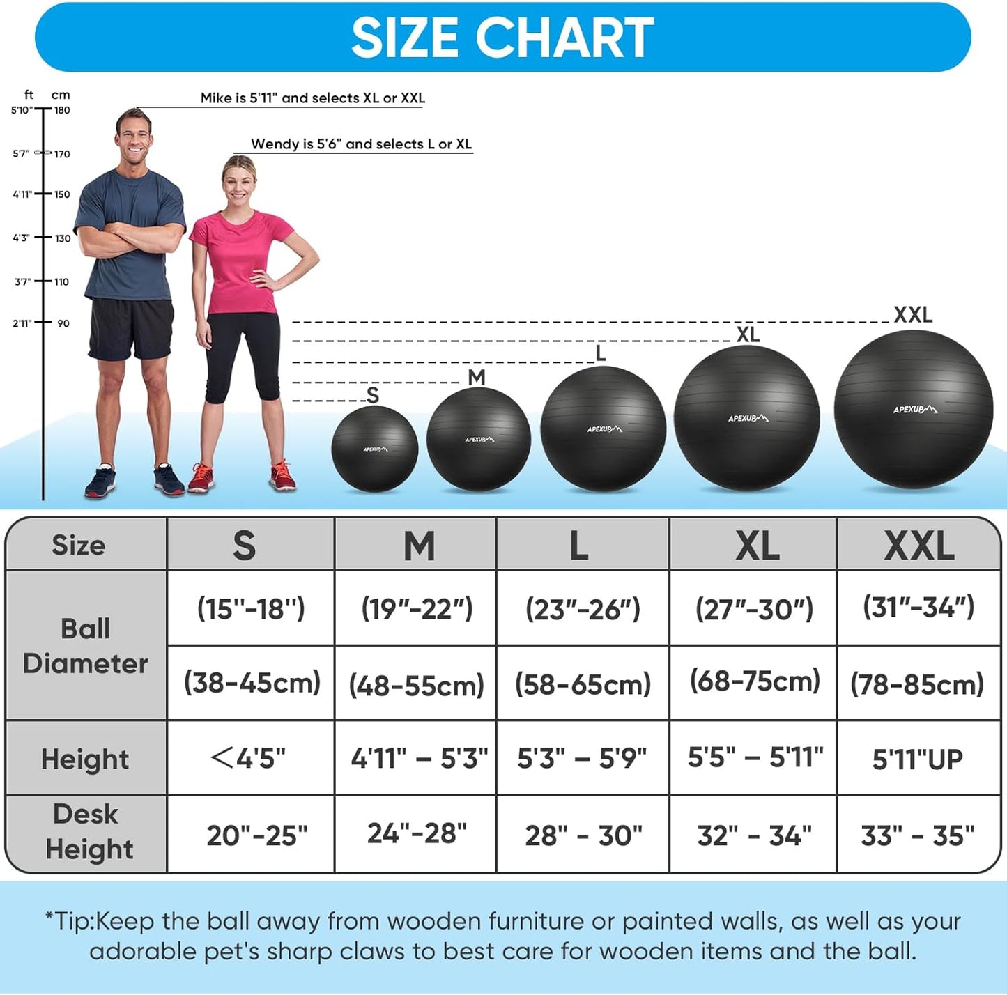 APEXUP Yoga Ball - Anti-Slip Heavy Duty Exercise Ball for Fitness, Core Workout & Balance Training | 5 Sizes Available