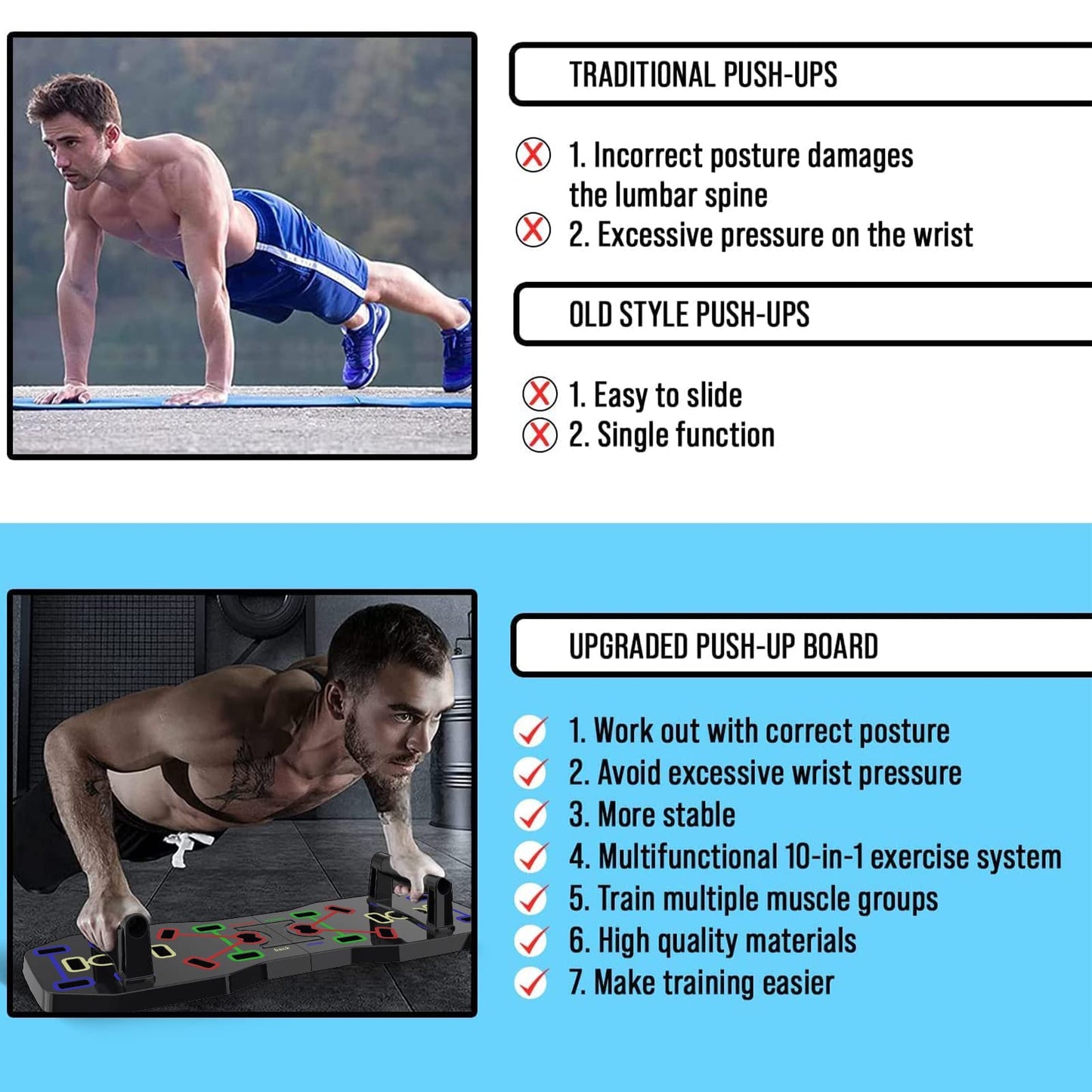 AERLANG Push Up Board, Foldable 10 in 1 Push Up Bar with Resistance Bands,Portable Multi-Function Push up Handles for Floor,Professional Push Up Strength Training Equipment