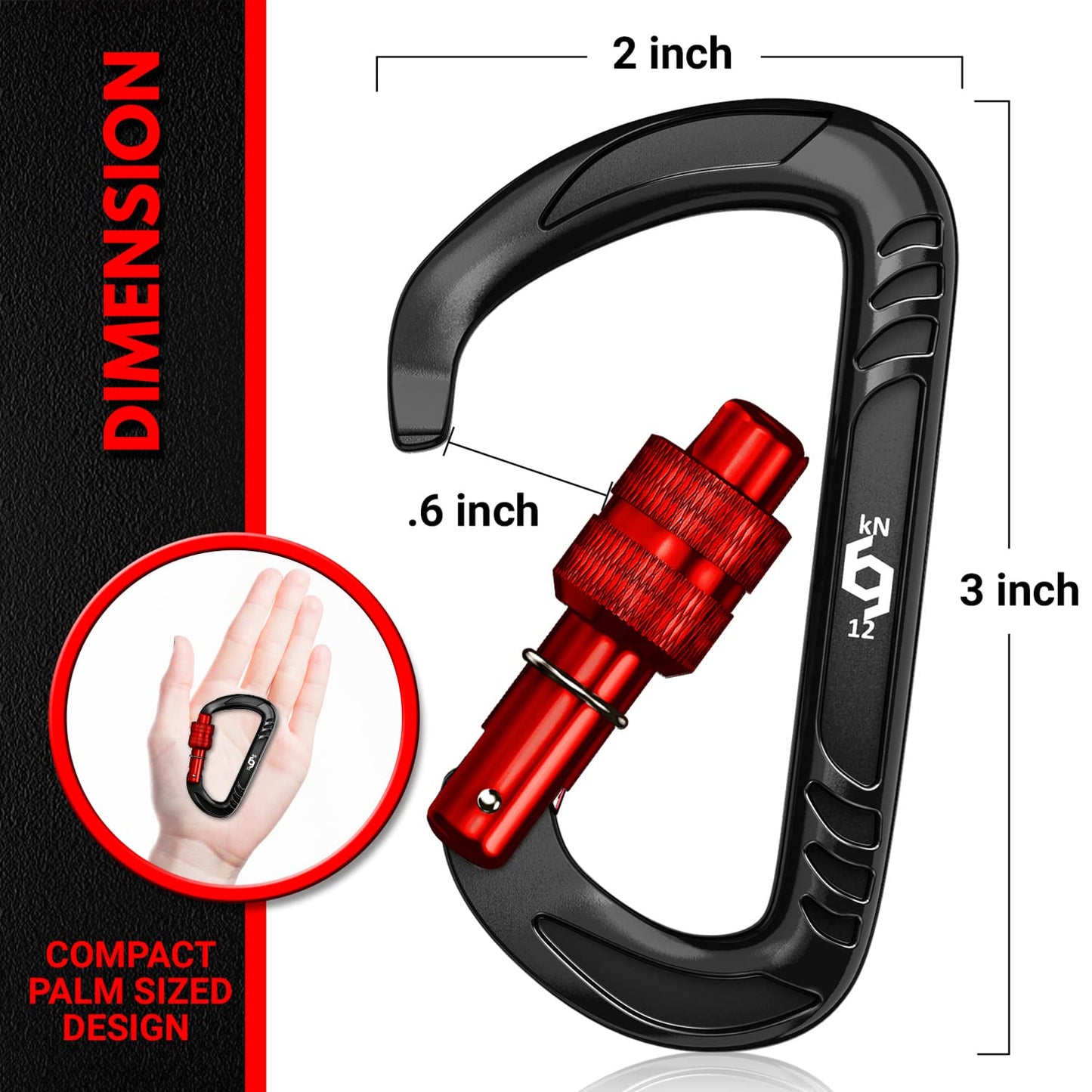 RHINO Produxs 2PCS of 12kN (2697 lbs) Heavy Duty Lightweight Locking Carabiner Clips - Excellent for Securing Pets, Outdoor, Camping, Hiking, Hammock, Dog Leash Harness, Keychains, Water Bottle