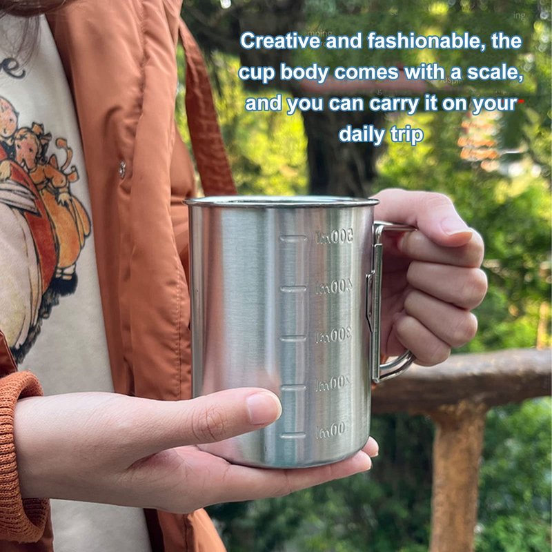 Tomotato Stainless Steel Camping Cup with Foldable Handle, 12oz Lightweight Single Wall Backpacking Cup with Lid, Portable Mug for Outdoor Cooking, Hiking, Travel, Fishing (350ml)