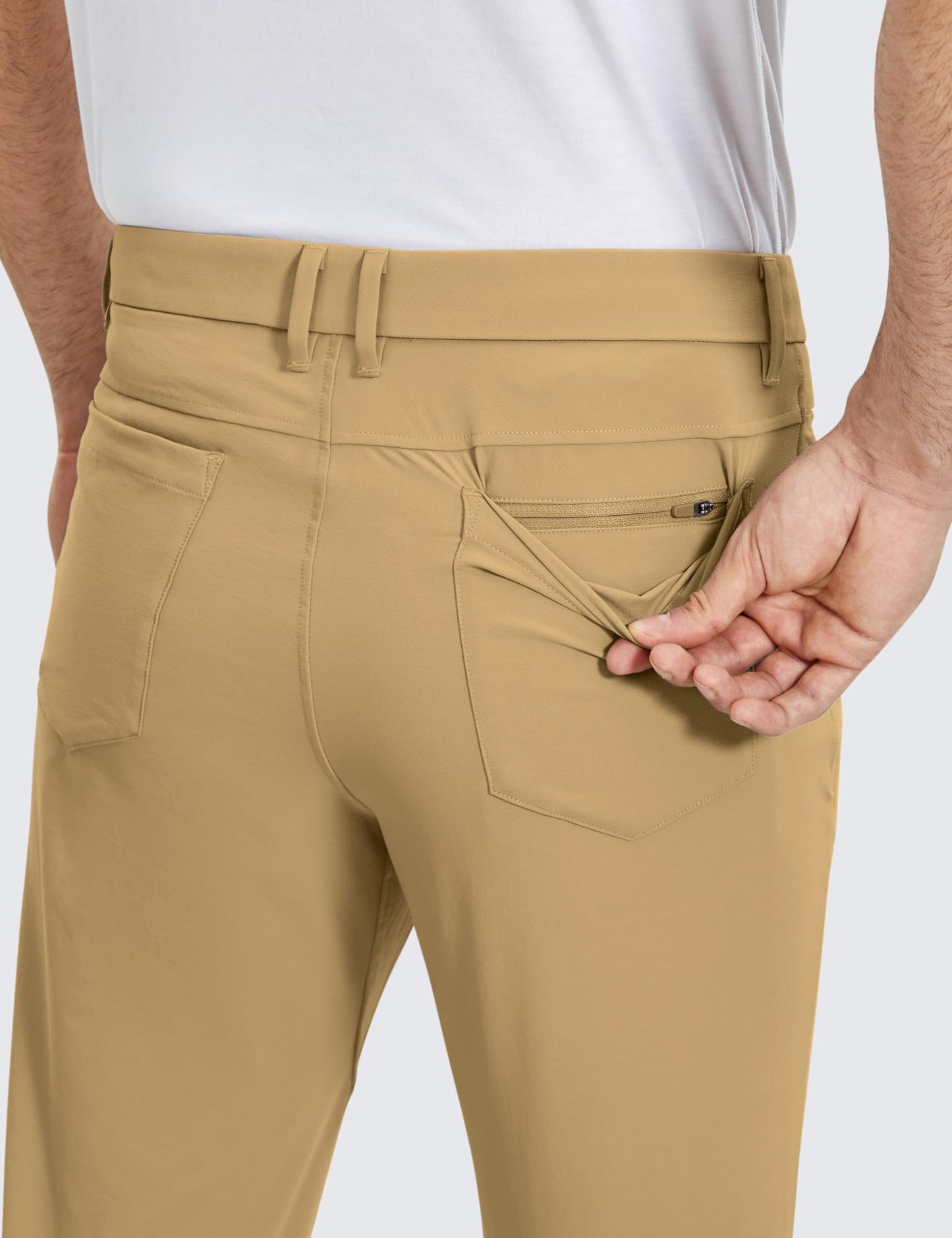 CRZ YOGA Men's All Day Comfy Golf Pants with 5-Pocket - 30"/32"/34'' Quick Dry Lightweight Casual Work Stretch Pants Khaki Sand 31W x 30L