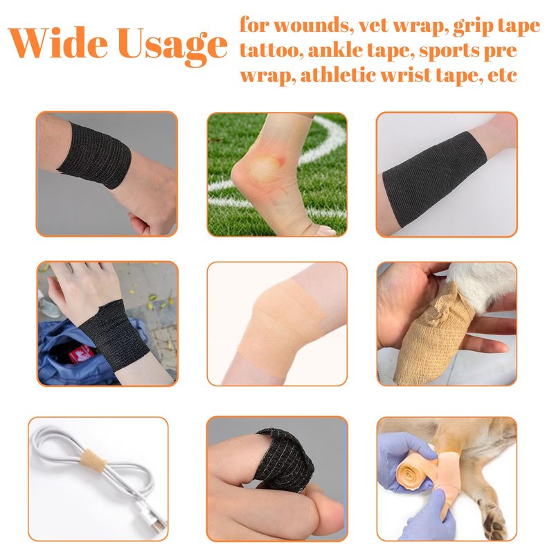 24 Rolls Self Adhesive Bandage Wrap, Vet Wrap 4 Inch for Horses Dogs Wounds Care Dressings, Elastic Self Stick Cohesive Bandage Wrap, Wrist, Sports, Ankle Tape Leg Wraps Black