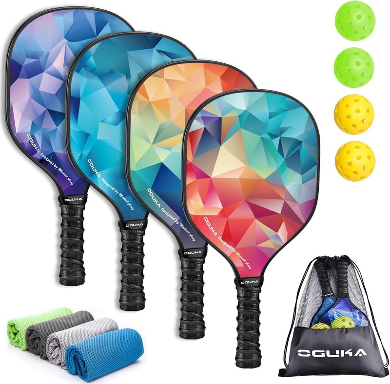 Lightweight Pickleball Paddles Set of 4 | USAPA Approved with 4 Balls & Cooling Towels