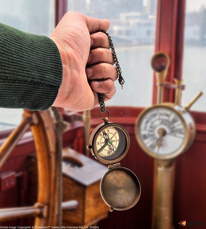Carfar Nautical Compass Go Confidently in the Direction of Your Dreams! Live the Life You've Imagined Engraved Solid Brass Navigational Vintage Marine Compass with Wooden Box