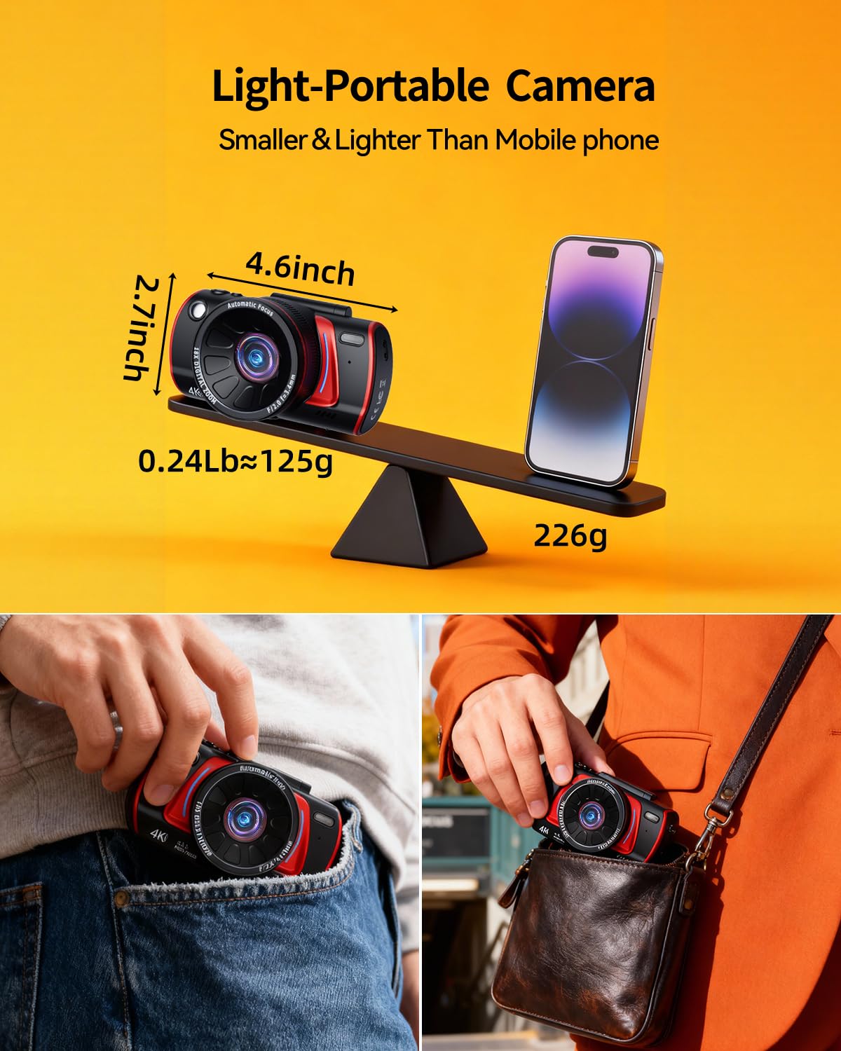 RAZPLYN 4K Digital Camera Autofocus, 2026 64MP Vlogging Camera for YouTube with 32GB Card & Rechargeable Battery, 3" Flip Screen Compact Travel Camera for Beginners Daily Use, 18X Zoom Black
