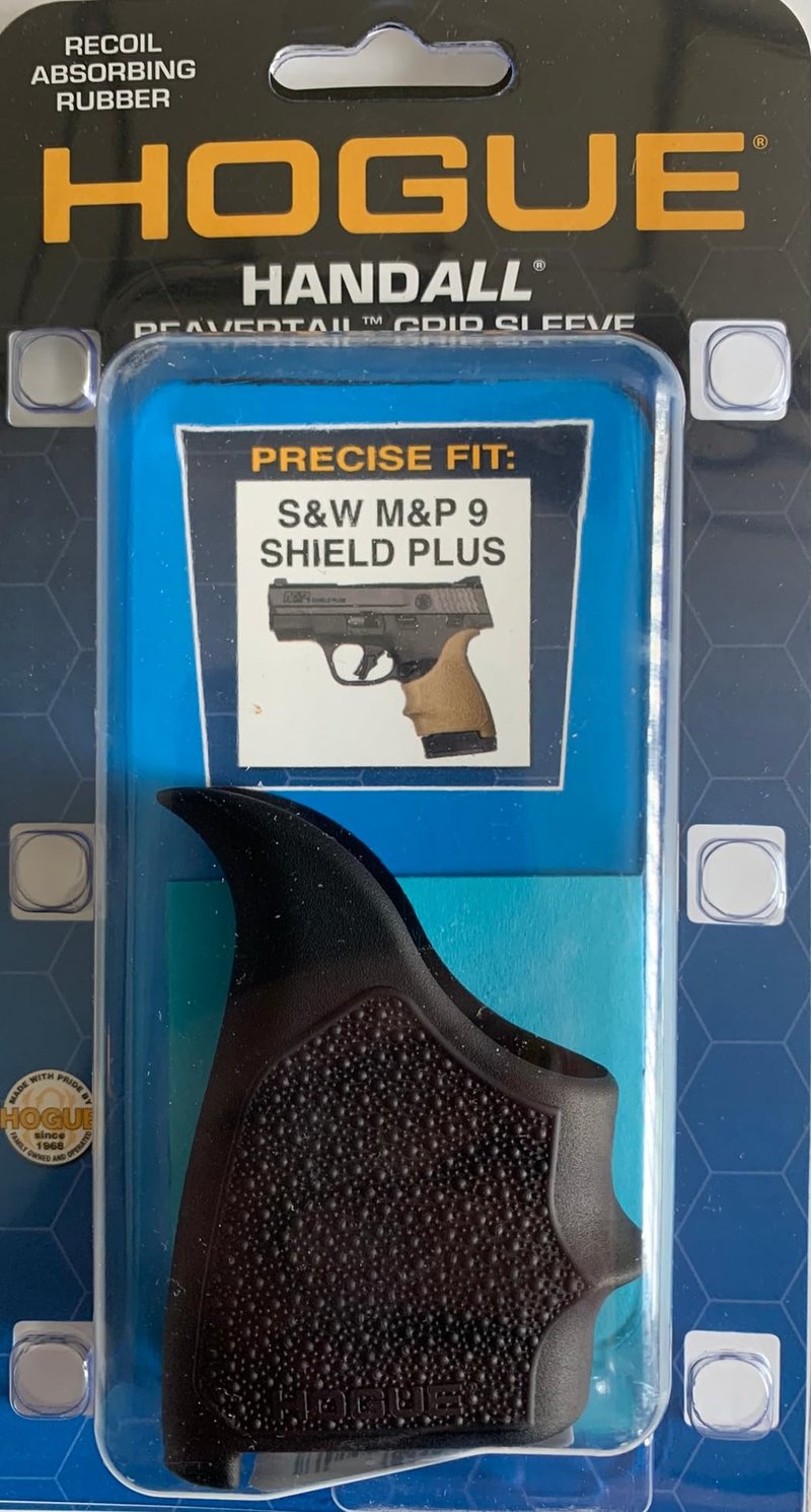 Hogue HandAll Beavertail Rubber Grip Sleeve for S&W M&P 9 Shield Plus, Black - 18410