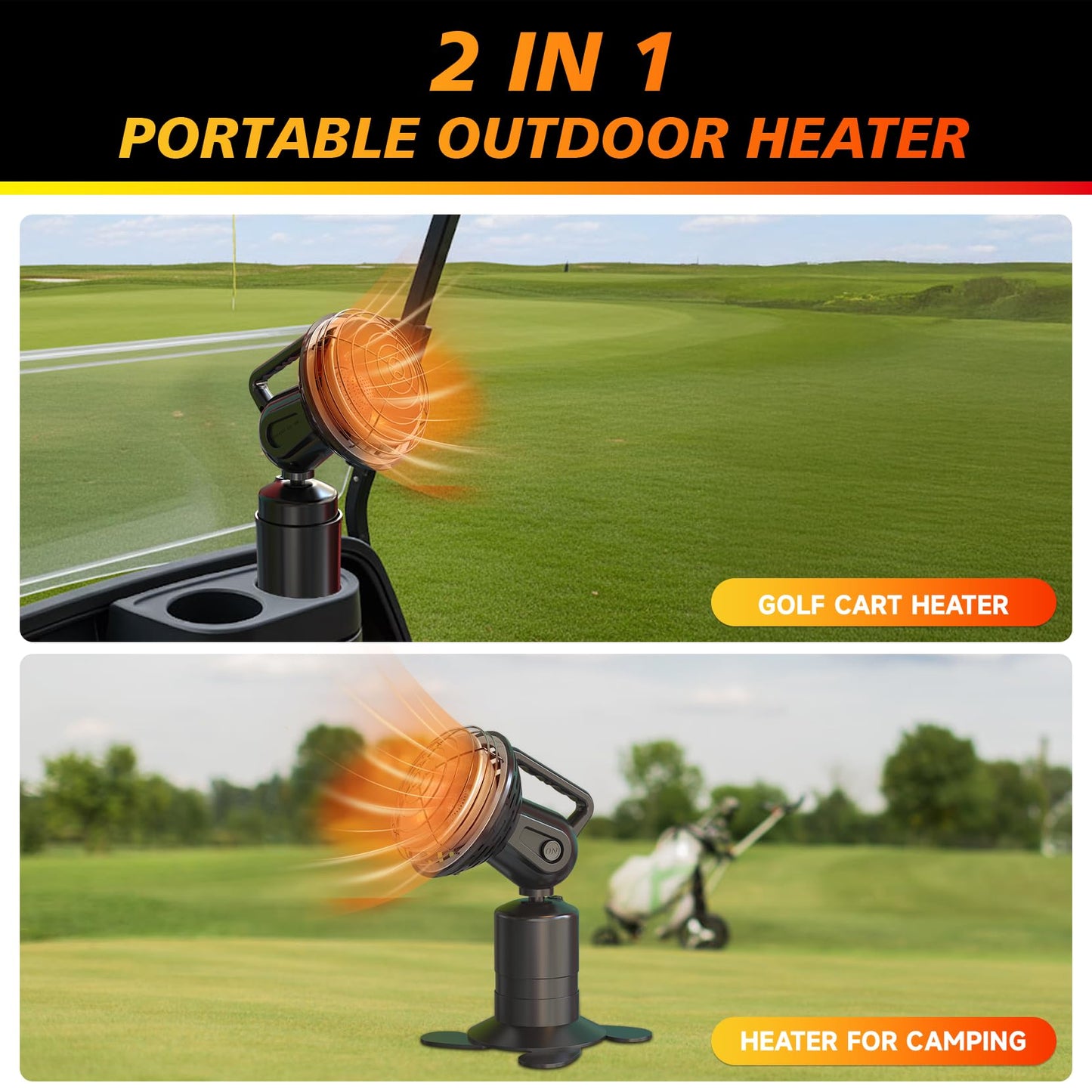 6500-BTU Golf Cart Heater 2 in 1 Portable Propane Heater for Golf and Camping Golf Cart Accessories Winter Heating Helpers（1LB Propane Tank is Not Included）