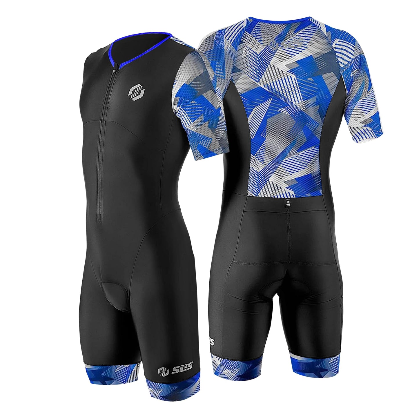 SLS3 Triathlon Suits Mens - Aerodynamic Sleeved Tri Suit Men – Lightweight Trisuit with Premium FX Fabrics - 2 Pockets (Blue Edge, Medium)