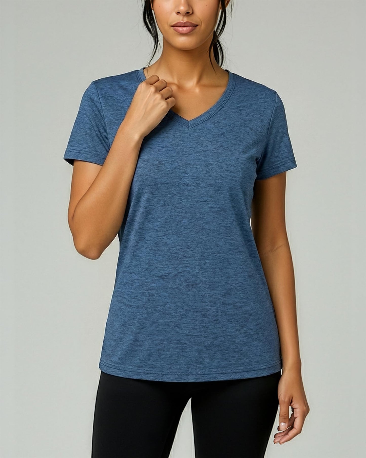 Real Essentials 5 Pack: Women's Dry-Fit Short Sleeve V Neck T Shirt Workout Fitness Yoga Top Tee, Set 8, XL