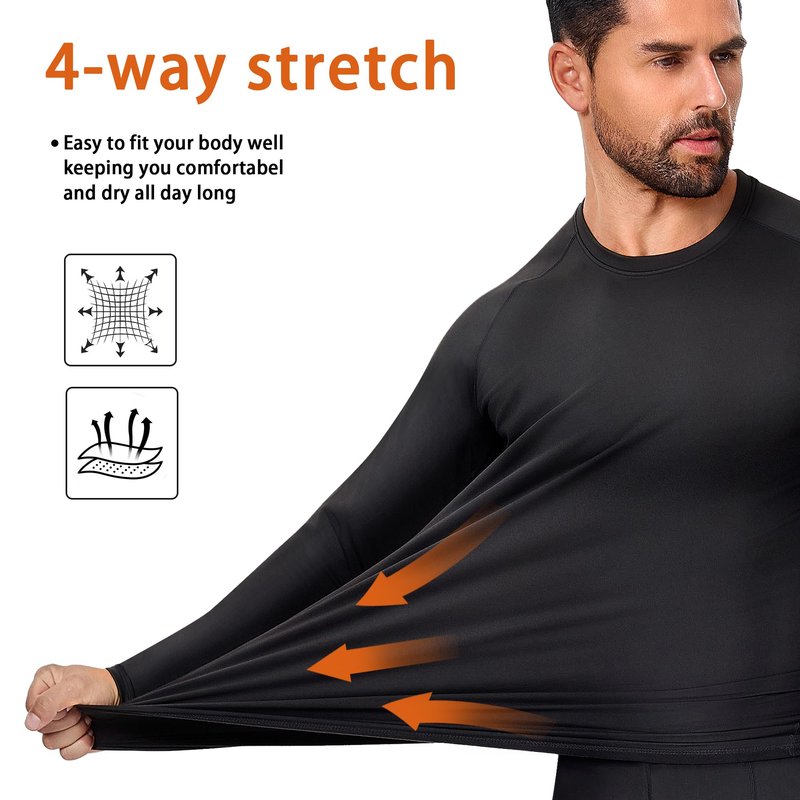 Tecrap 5 Pack Men's Thermal Compression Shirt Fleece Lining Athletic Quick Dry Base Layer Long Sleeve Fitness Top for Cold Weather Skiing 3B2G-L