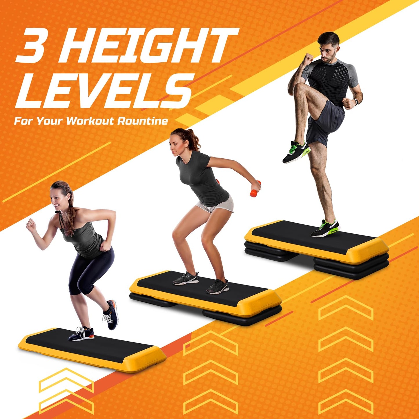 ZENY 43'' Exercise Aerobic Step Platform Adjustable Workout Step with 4 Stackable Risers, Aerobic Steppers for Exercise at Home Gym Cardio Strength & Training (Orange)