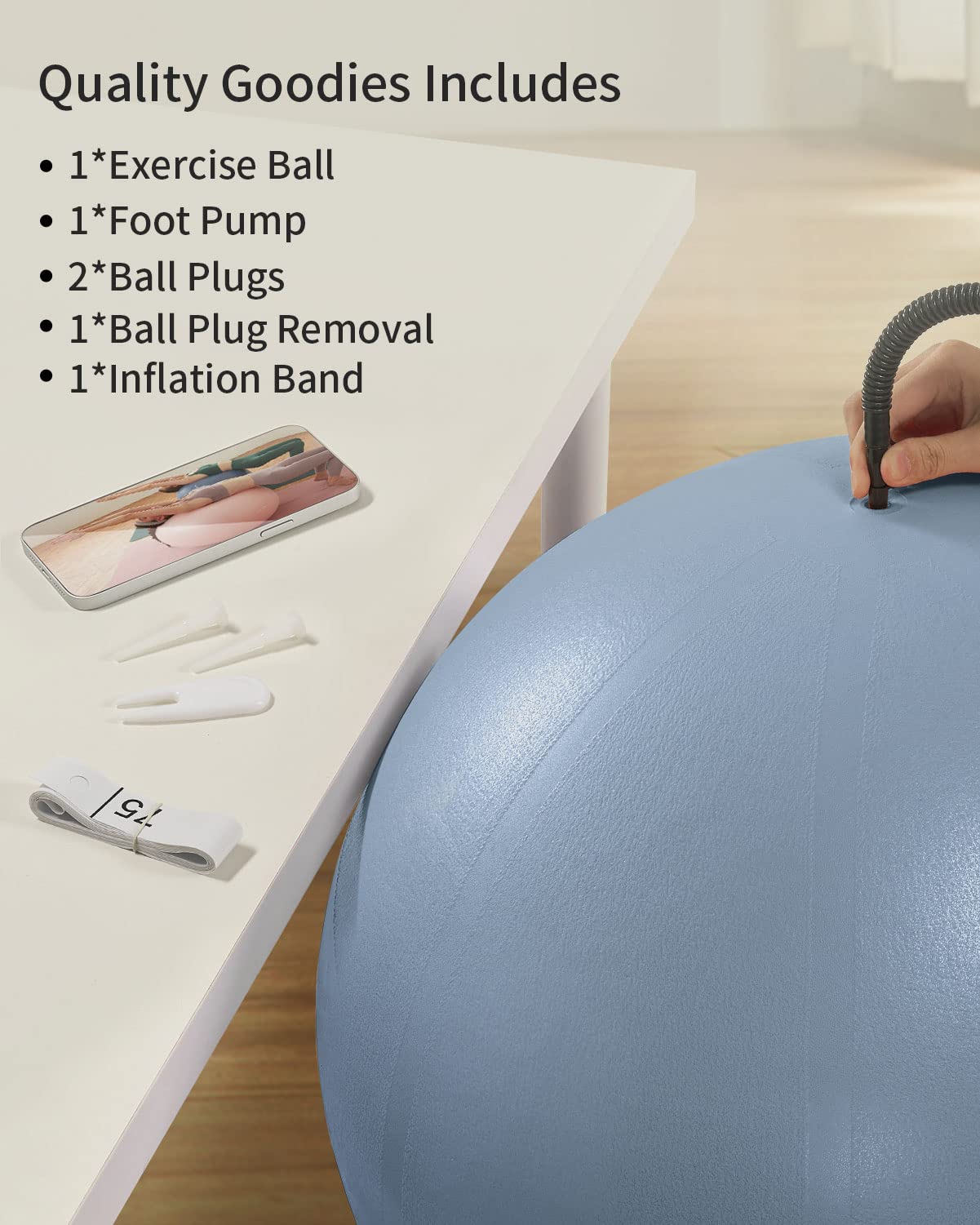 YOTTOY Anti-Burst Exercise Ball for Working Out, Yoga Ball for Pregnancy,Extra Thick Workout Ball for Physical Therapy,Stability Ball for Ball Chair Fitness with Pump (Blue)