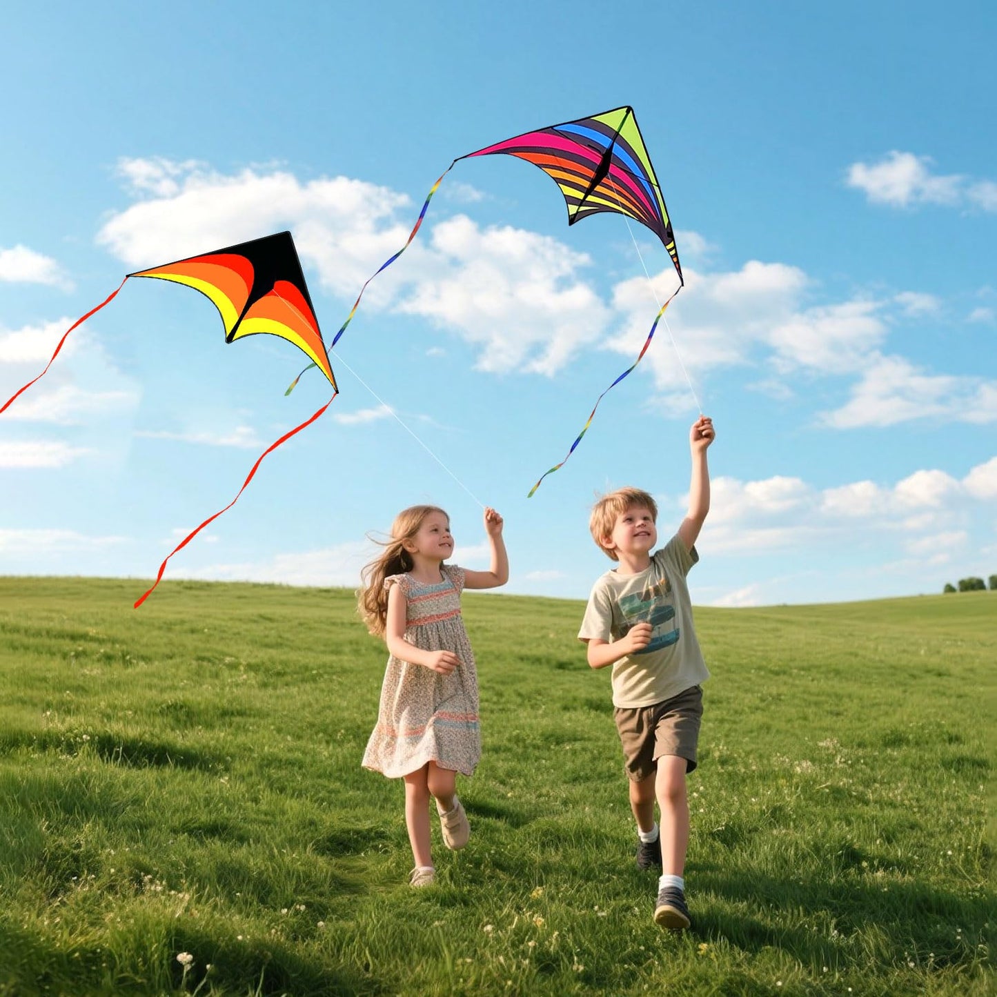 Mint's Colorful Life 3 Pack Delta Kites for Kids & Adults, Easy to Fly Large Kite Set for Beginners, Perfect Family Kites for Park and Beach Trip with 300ft String Included (Green&Yellow&Rainbow)