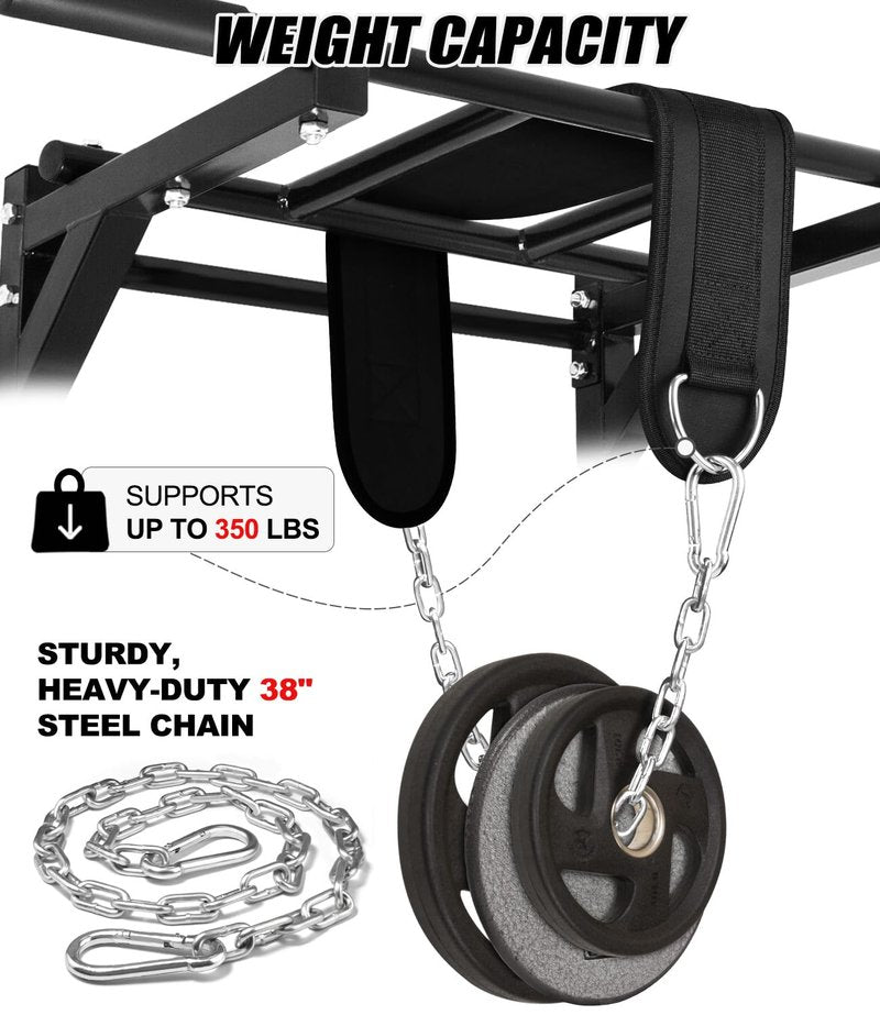 Seektop Dip Belt for Weightlifting - GYM Workout Pull Ups Belt with Chain, Neoprene Waist Dip Belt Crossfit for Weight Lifting, Squat, Training, Fitness, Men & Women (Belt & Chain) (Black)