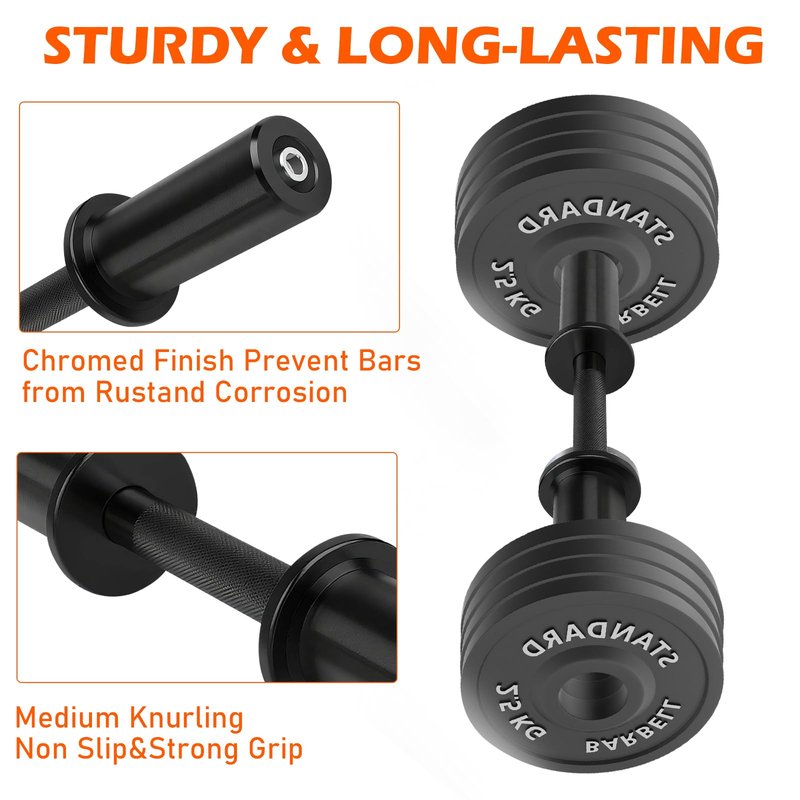 Pair of 16" Olympic Dumbbell Handles – Loadable Dumbbell Bars for 2" Olympic Weight Plates (150LBS Weight Capacity), Ideal for Home Gym Strength Training – Includes 2 Pairs of Spring Collars (Black)