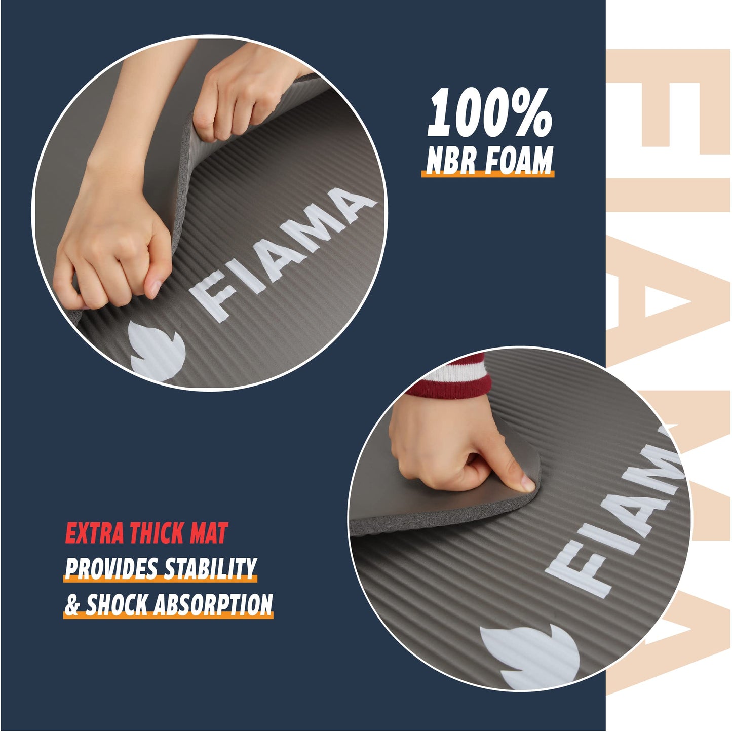 Fiama Fitness 100% NBR Foam Yoga Mat – Extra Thick Pad for Yoga, Gym and Everyday Exercise with Shock- Absorption Support and Thickness