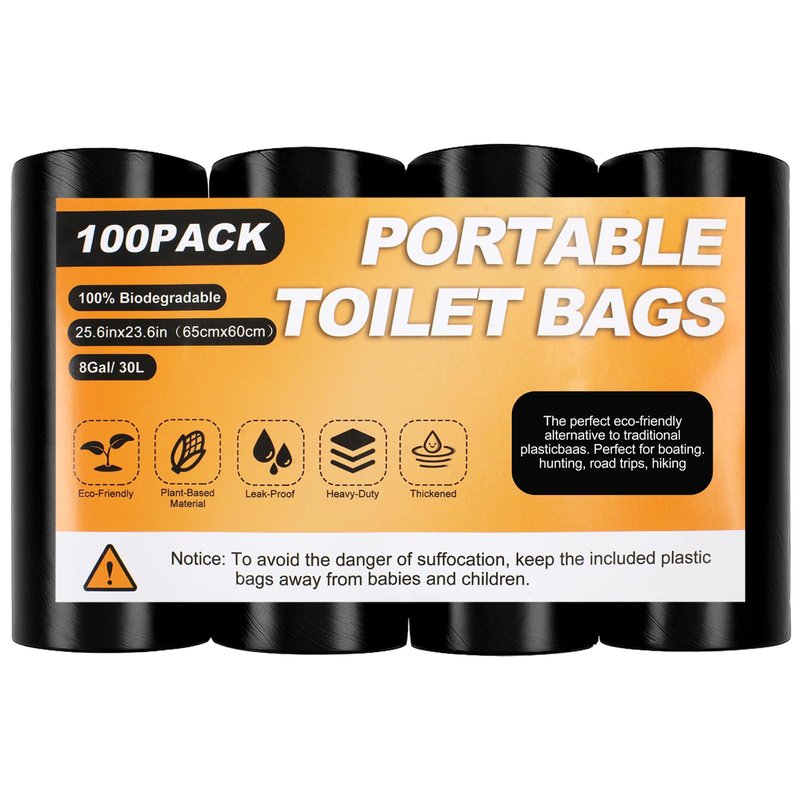 HXSEMAYIG 100 Portable Camping Toilet Bags, Biodegradable Porta Potty Bags for 5 Gallon Bucket Toilet
