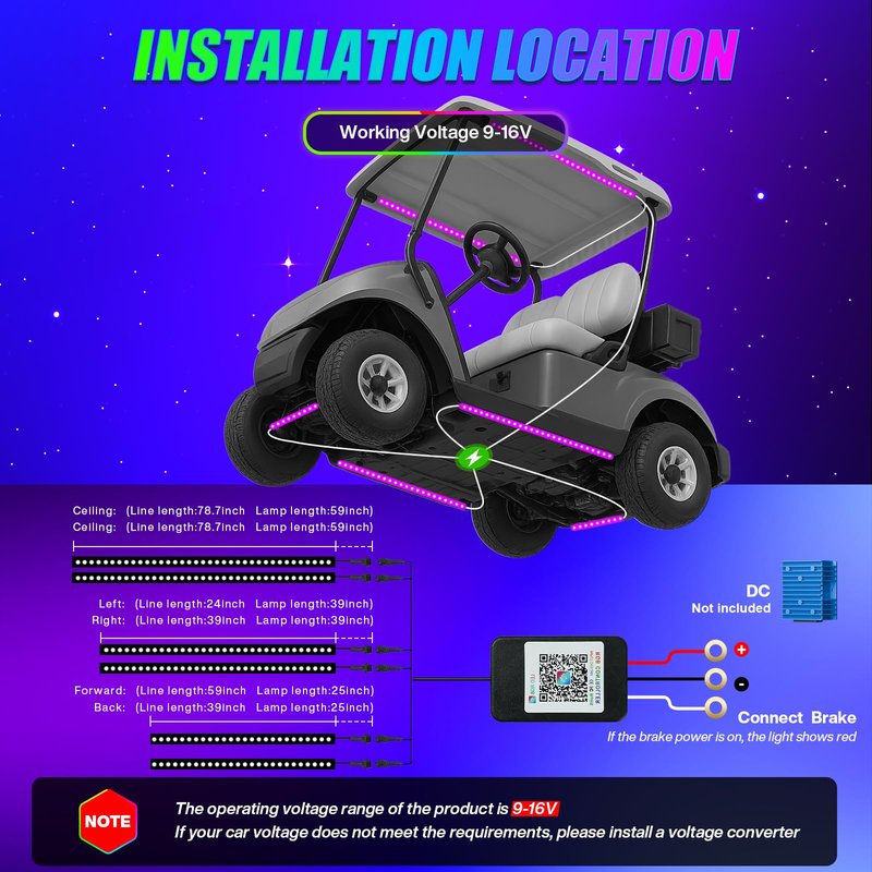 EXOEMTS Golf Cart Underglow Light Strip Kit, 9-16V Input Underbody Light Kit for EZGO Club Car Yamaha (4PCS-Golf Cart Underglow Light Strip Kit)