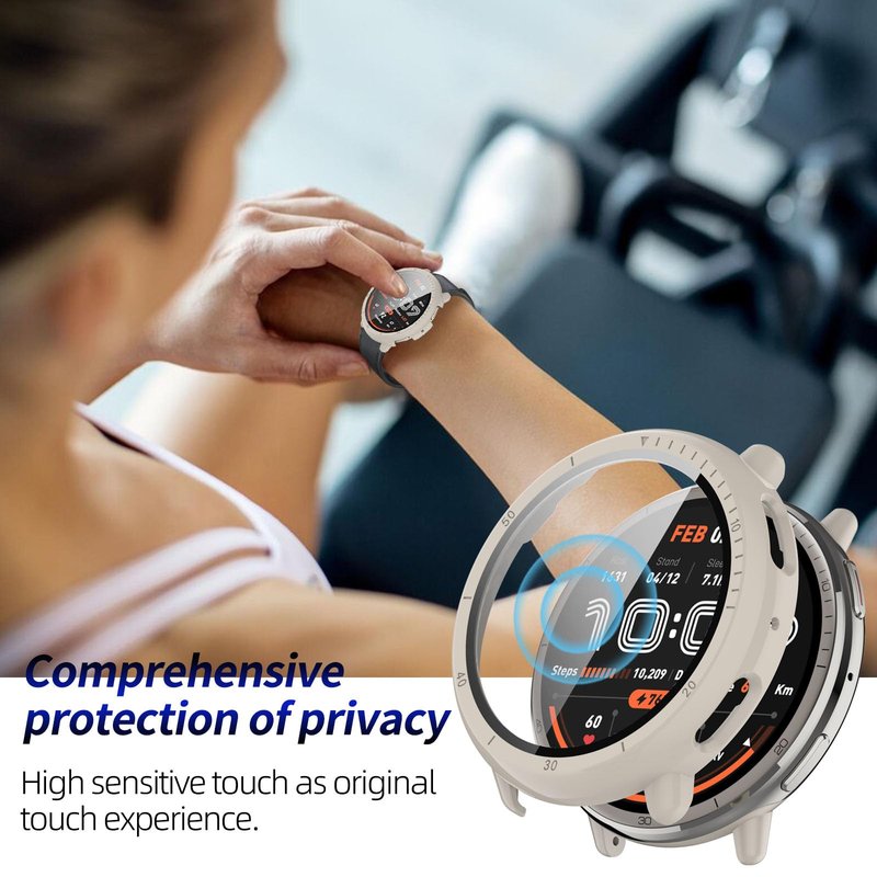 Kimiyaki 3 Pack for Amazfit Active 2 Screen Protector Case [Full Coverage], Hard PC Bumper All-Around Protective Accessories Built-in Tempered Glass Film for Amazfit Active 2