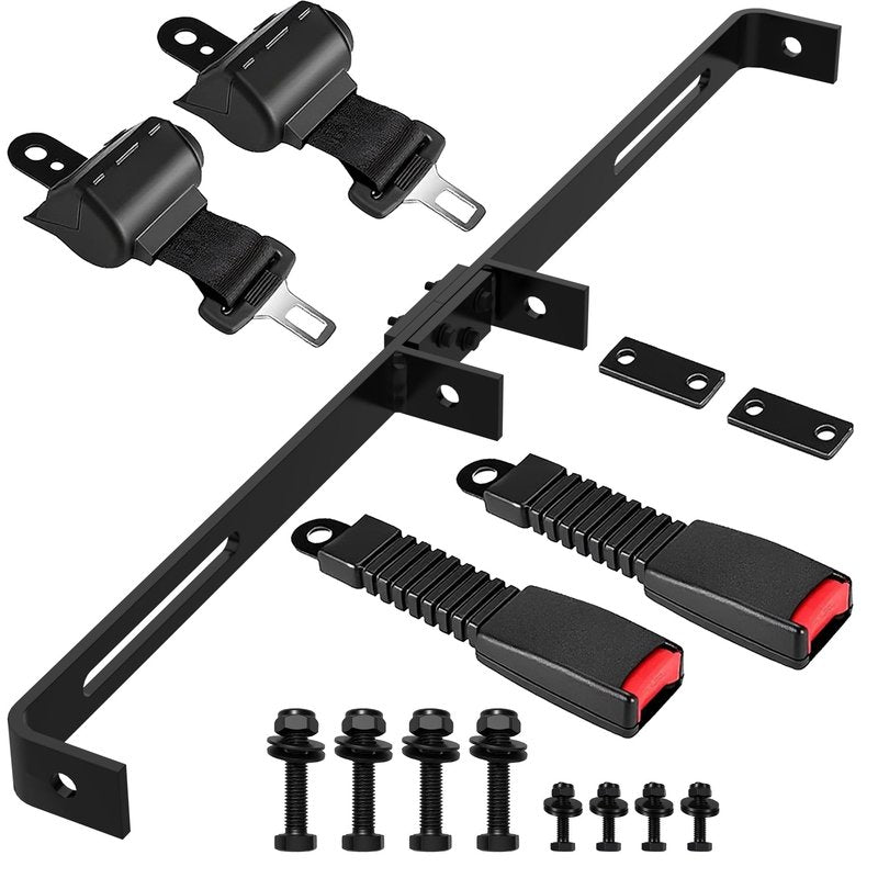 10L0L Universal Golf Cart Seat Belt Bracket Kit for 2 Passengers, Front Seat Retractable Seat Belts with Adjustable Mounting Bar, Fits EZGO TXT/RXV, Club Car DS, Yamaha Carts, Hardware Included