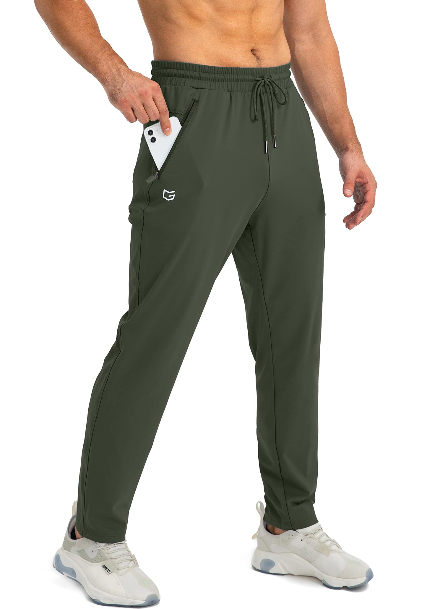 G Gradual Men's Sweatpants with Zipper Pockets Tapered Joggers for Men Athletic Pants for Workout, Jogging, Running (Olive Green, X-Large)