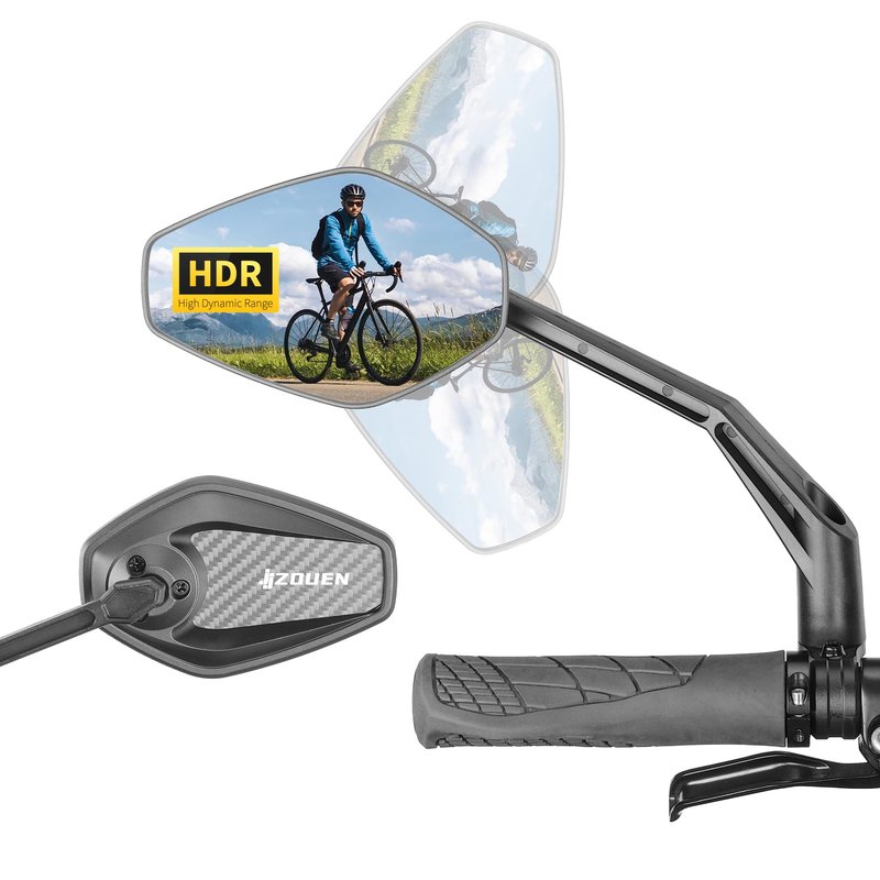 JJZOUEN Handlebar Bike Mirror, Bicycle Rear View Mirrors, Scratch Resistant Convex HD Glass, Carbon Fiber Housing, Safe Bike Rearview Mirror for MTB, E-bike, Road Bike Accessories, Fit 20-23mm
