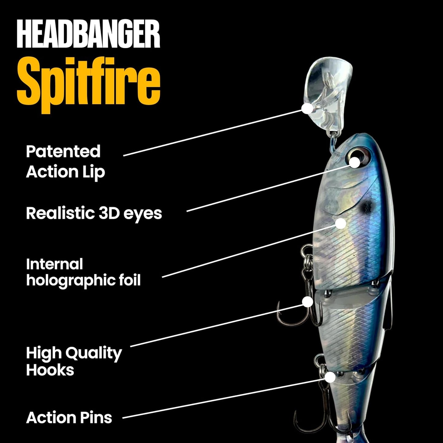 Topwater Fishing Lure | Headbanger Spitfire Hybrid Wakebait & Propbait for Bass, Pike & Musky - 4.5" & 6.5" Sizes