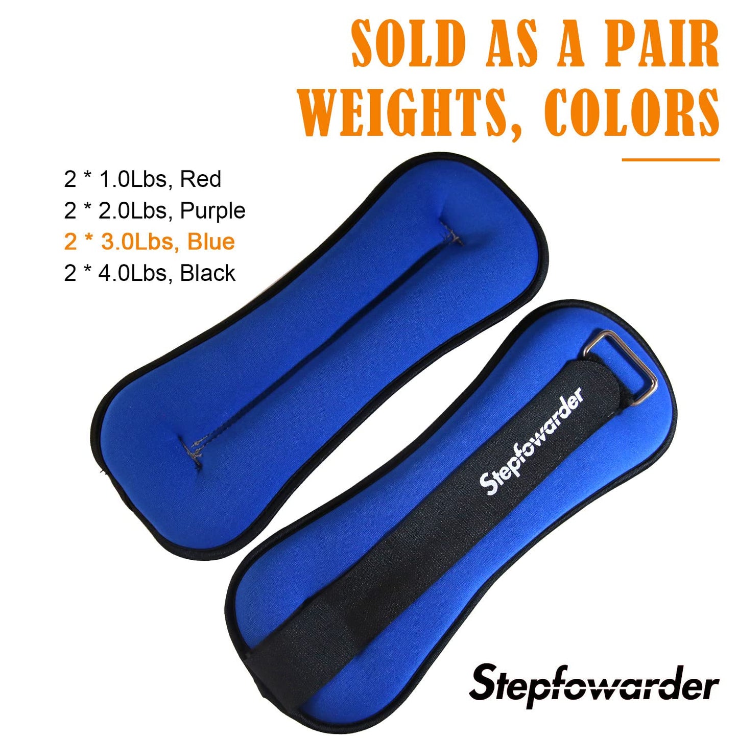 Stepfowarder 1-4 Lbs Ankle/Wrist Weights (a Pair), Optional Colors & Weights with Adjustable Strap for Women, Men, Kids - Running, Jogging, Gymnastic, Physical Therapy, Fitness (2 * 3.0 Lbs - Blue)