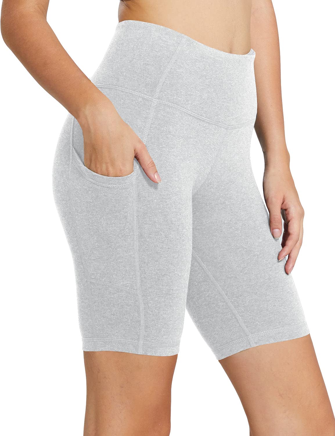 baleaf Biker Shorts Women Yoga Gym Workout Spandex Running Volleyball Tummy Control Compression with Pockets 8" Light Grey XXL