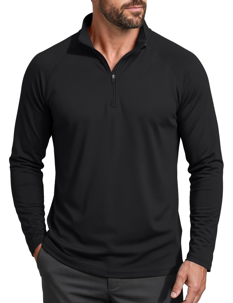 Fishing Shirts for Men Long Sleeve Men's Sun Protective Quarter Zip Shirt Rash Guard Shirts Running Shirts for Men Summer Shirts for Men Black