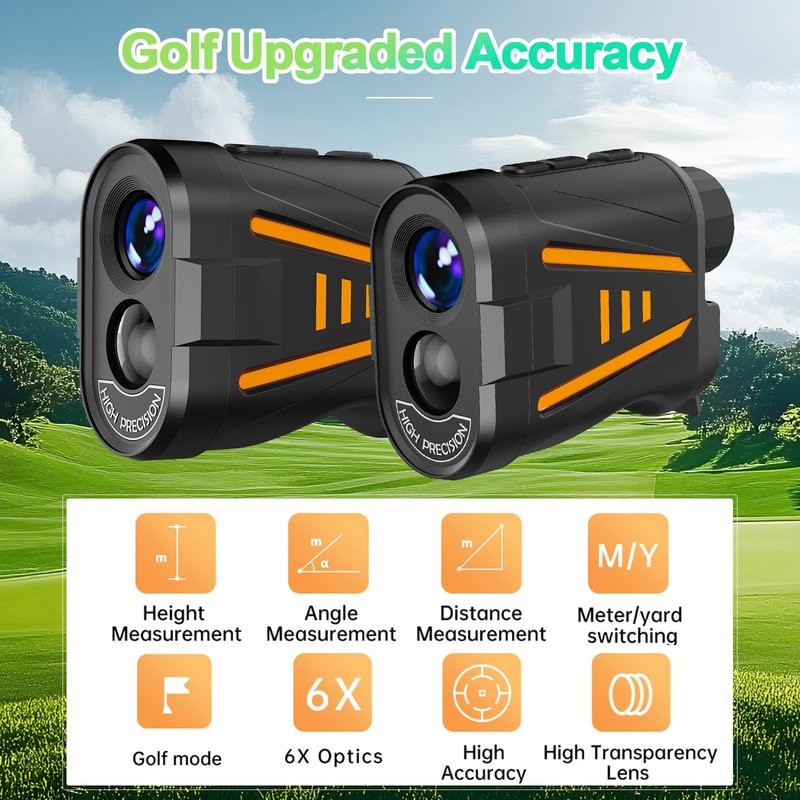 Golf Rangefinder with Slope Compensation Mode, 1800 Yards Golf Laser Rangefinder, 6X Magnification for Distance Angle Height Measurement, Magnetic Stripe, Water Resistant, Flag Pole Locking Vibration