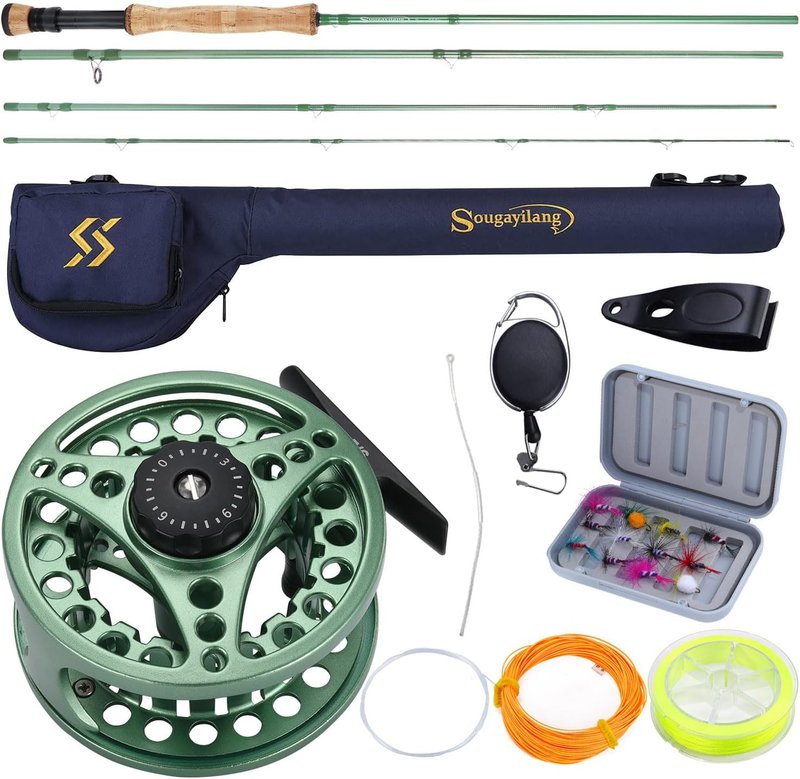 Sougayilang Fly Fishing Combo - 4 Piece Fly Rod & CNC Machined Reel | Complete Starter Package with Rod Bag