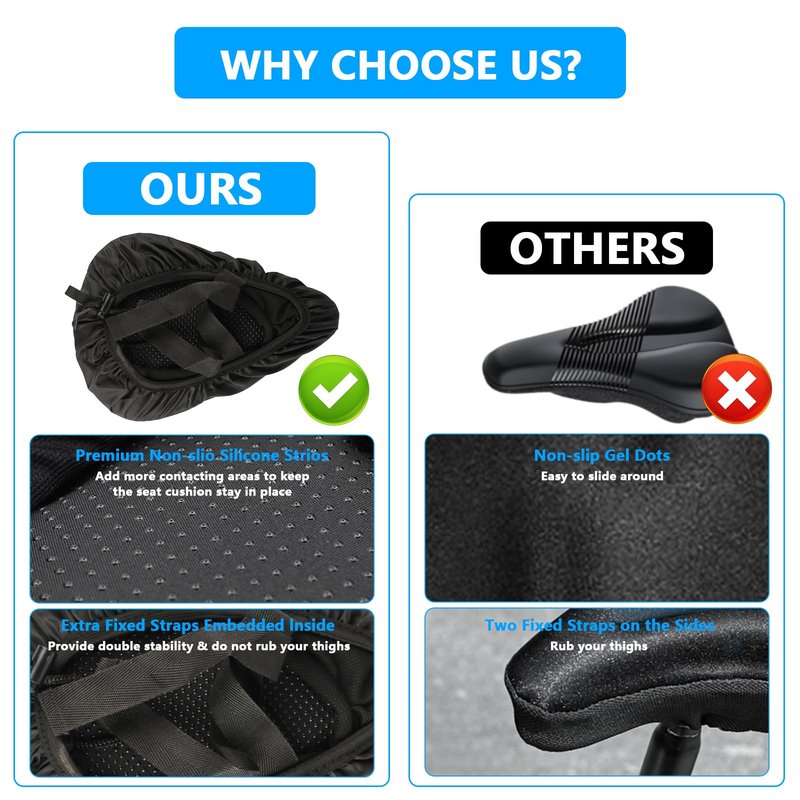 QBXMY7 Bike Seat Cushion, Waterproof Gel Bike Seat Cushion Cover - Soft Padded Comfort for Men & Women