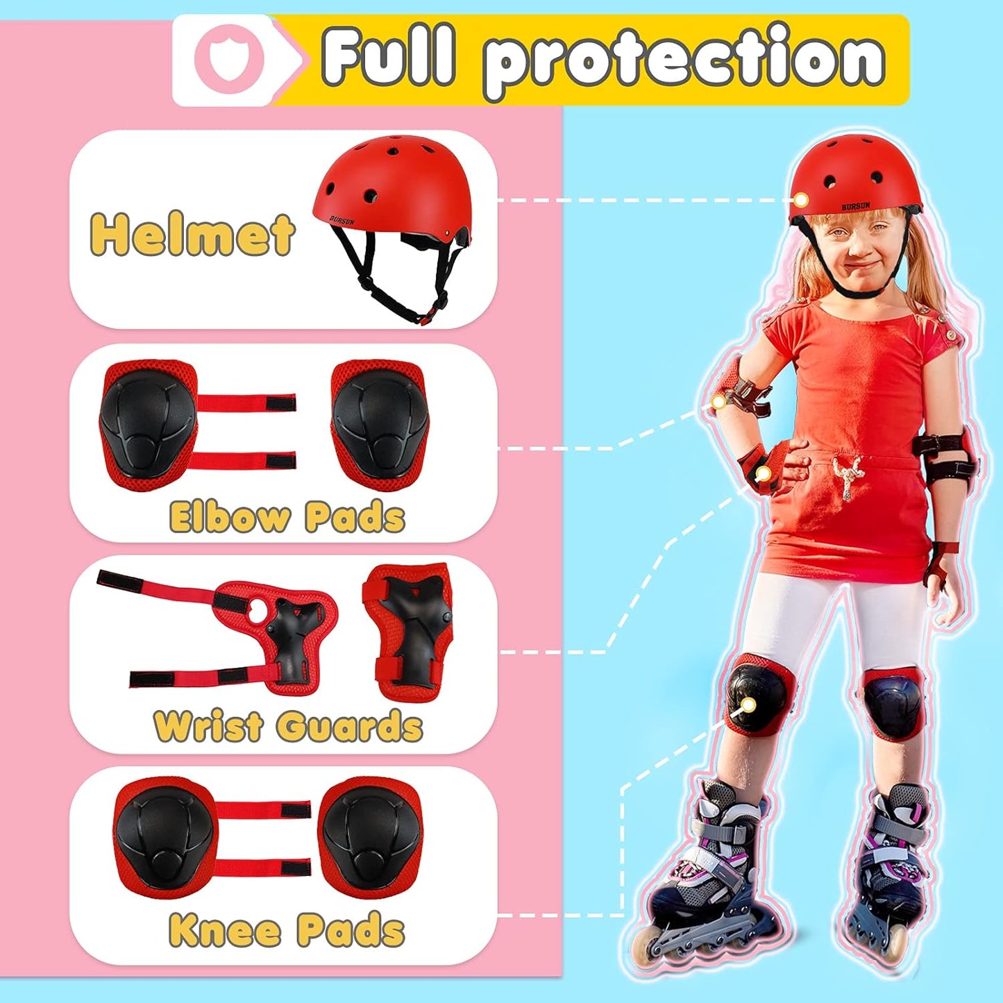 Kids Bike Helmet - Adjustable Toddler Helmet with Knee, Elbow & Wrist Pads | Ages 2-14, Ideal for Skateboarding & Biking