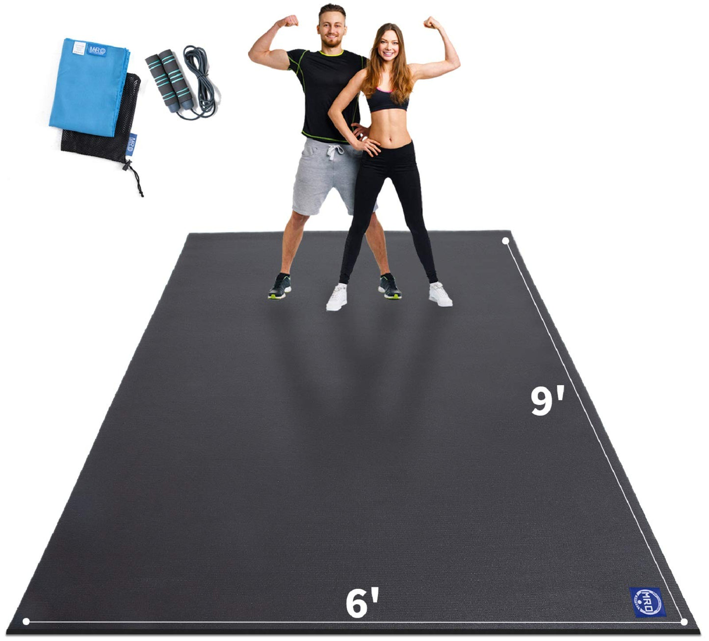 MRO Extra Large Exercise Mat 9' x 6' x 7mm, High-Density Workout Mats for Home Gym Flooring, Non-Slip, Extra Thick Durable Cardio Mat, Ideal for Plyo, MMA, Jump Rope - Shoe Friendly