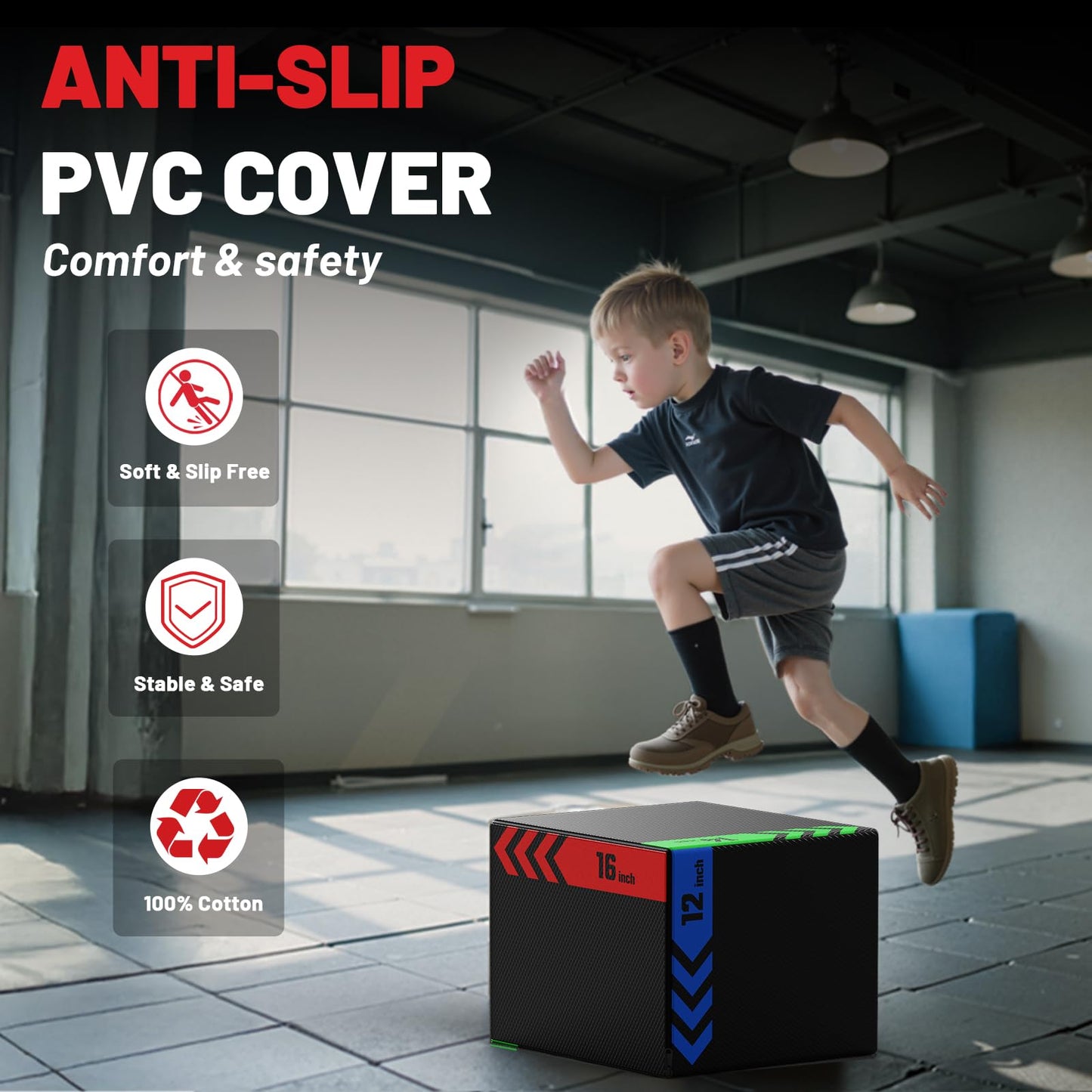 3-in-1 Plyometric Jump Box, Anti-Slip, High-Density Foam 12x14x16