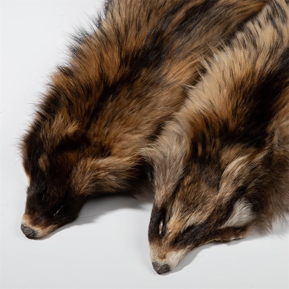 Natural Tanned Raccoon Fur Pelts - Premium Quality Real Skin for Fly Tying & Crafts | 29.5-31.5" Length, 9.8-11.8" Width, Brown