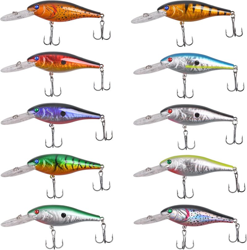 Fishing Lures Kit - Crankbait Minnow Hard Bait Set for Bass & Trout | Deep Diving Jerkbait & Swimbait