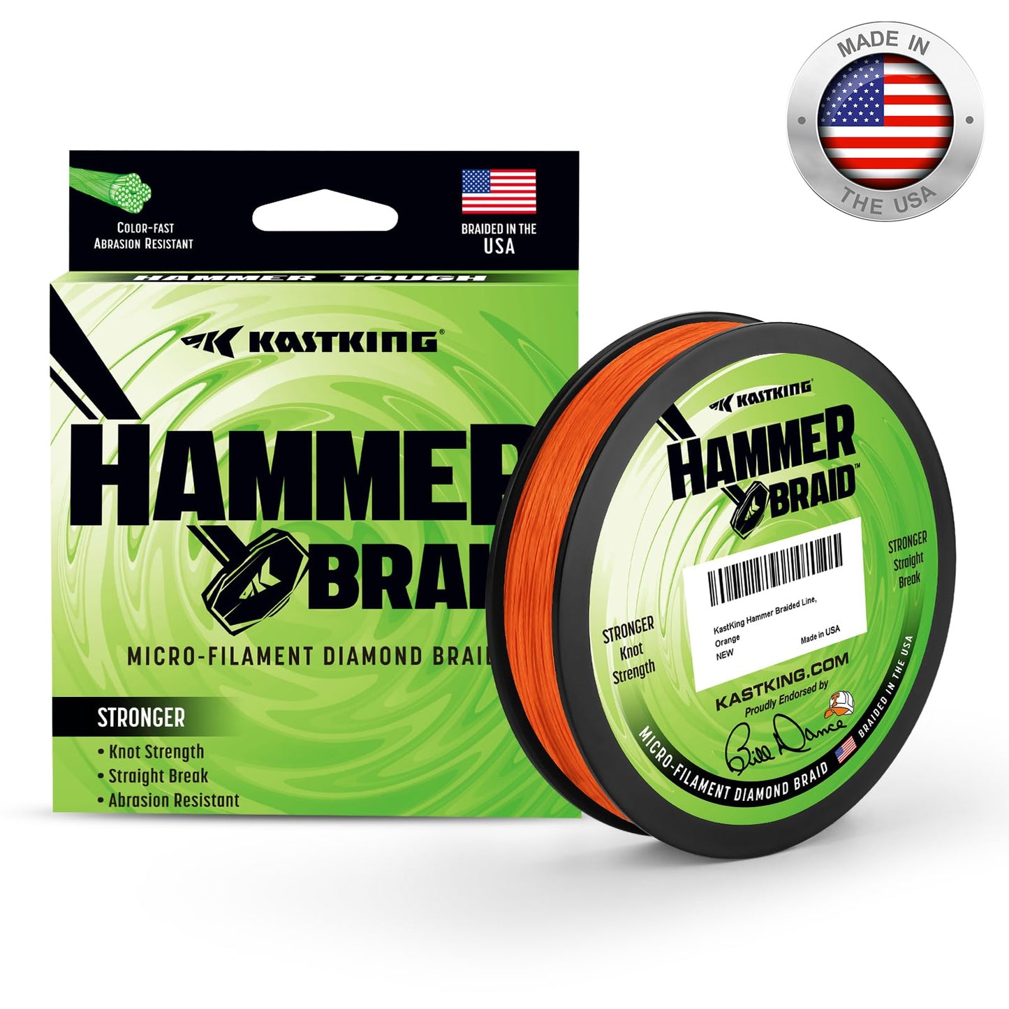 KastKing Hammer Braid Fishing Line, Orange, 4 Strand, 20LB, 300Yds