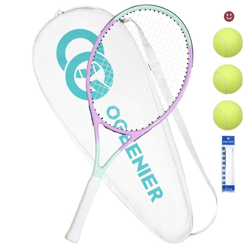 OGEENIER 27" Tennis Racket for Adults, Pre-Strung Tennis Racquet for Beginners, Lightweight and Recreational Rackets with 1 Overgrip and 3 Tennis Balls