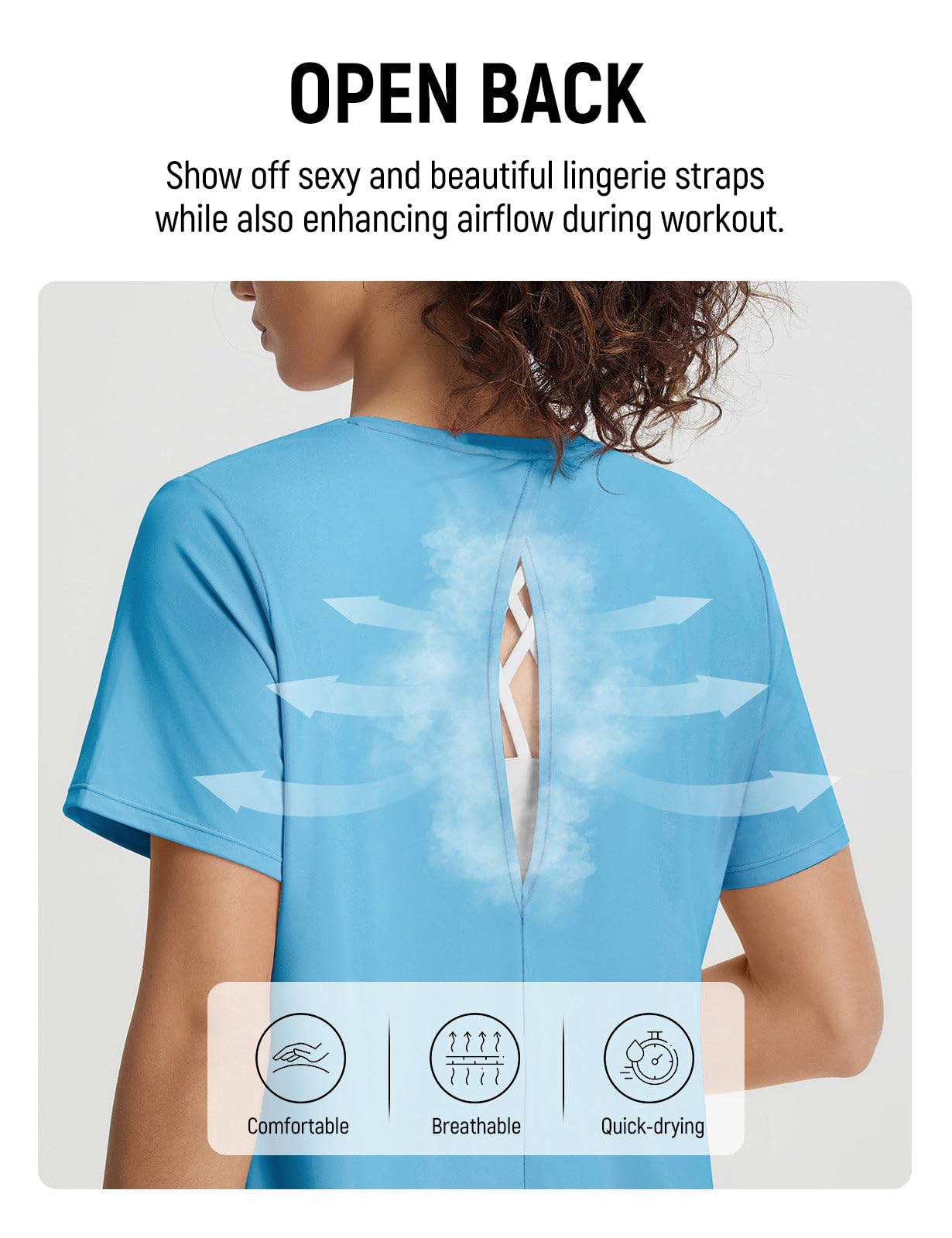 baleaf Women's Short Sleeve Workout Tops Open Back Yoga Shirts UPF 50+ Athletic Gym Running T Shirt