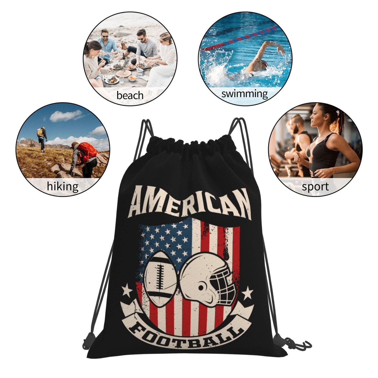 AIMASTZ American Football Unisex Drawstring Backpack Bag Sport Gym Swim Travel Sackpack