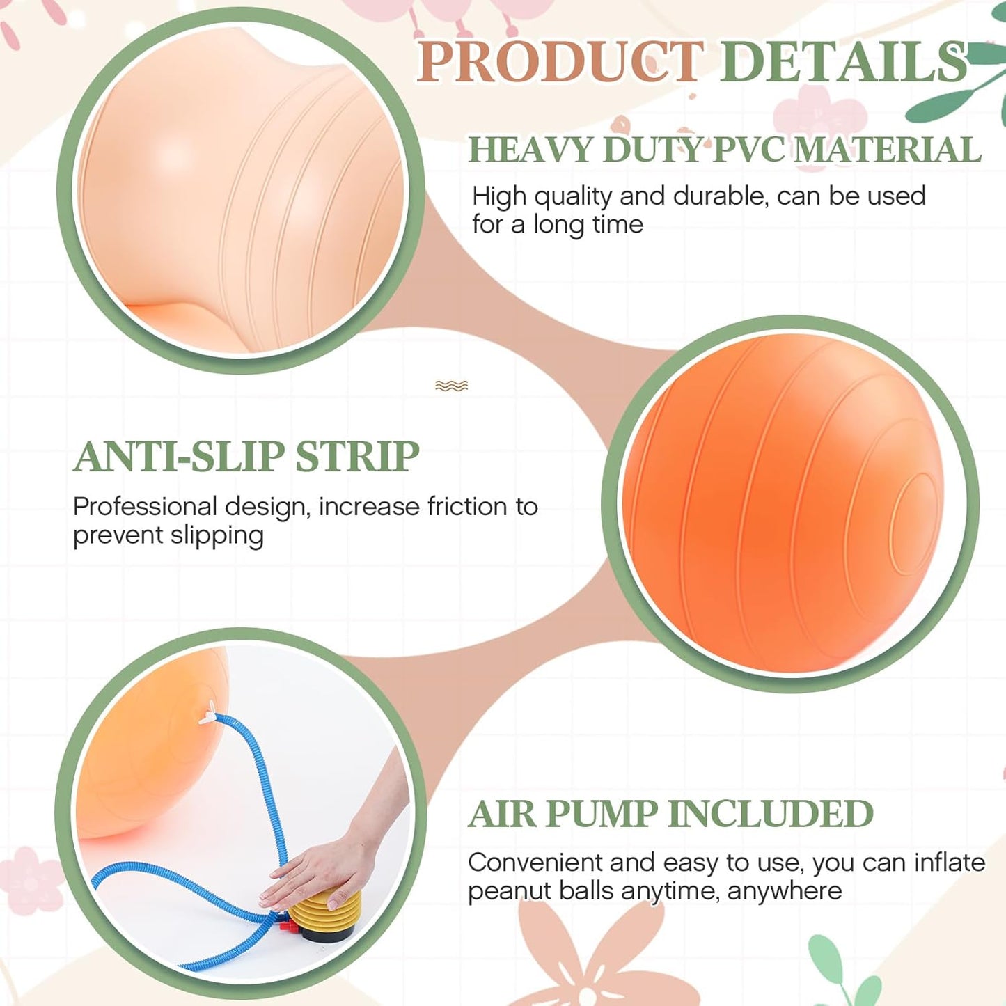 Peanut Ball for Kids Therapy - 3-Piece Anti-Burst Yoga Balance Exercise Set | Includes Pump & 3 Size Options