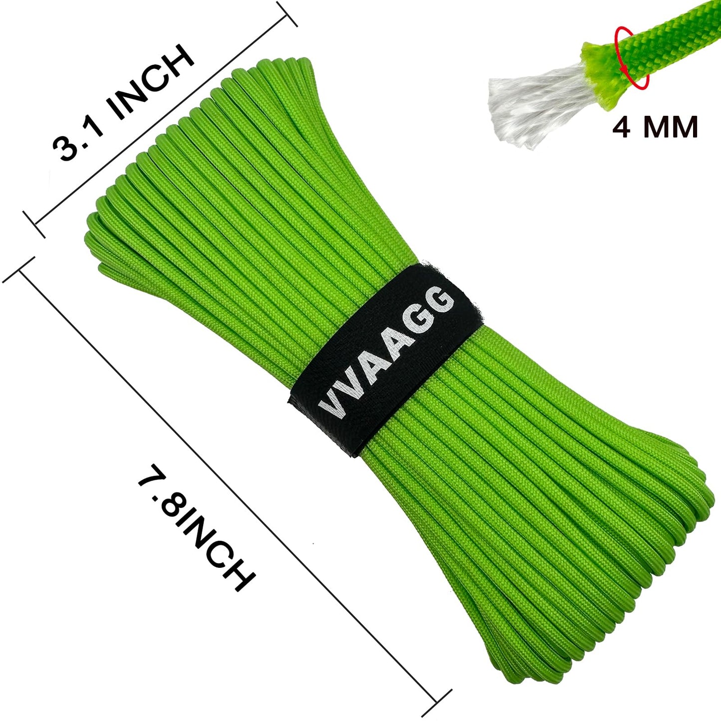 VVAAGG 550 Paracord Rope 100FT, 4mm Thin Tent Rope 550 Parachute Cord, Strong Long Nylon Rope, Outdoor Gear Camping Rope