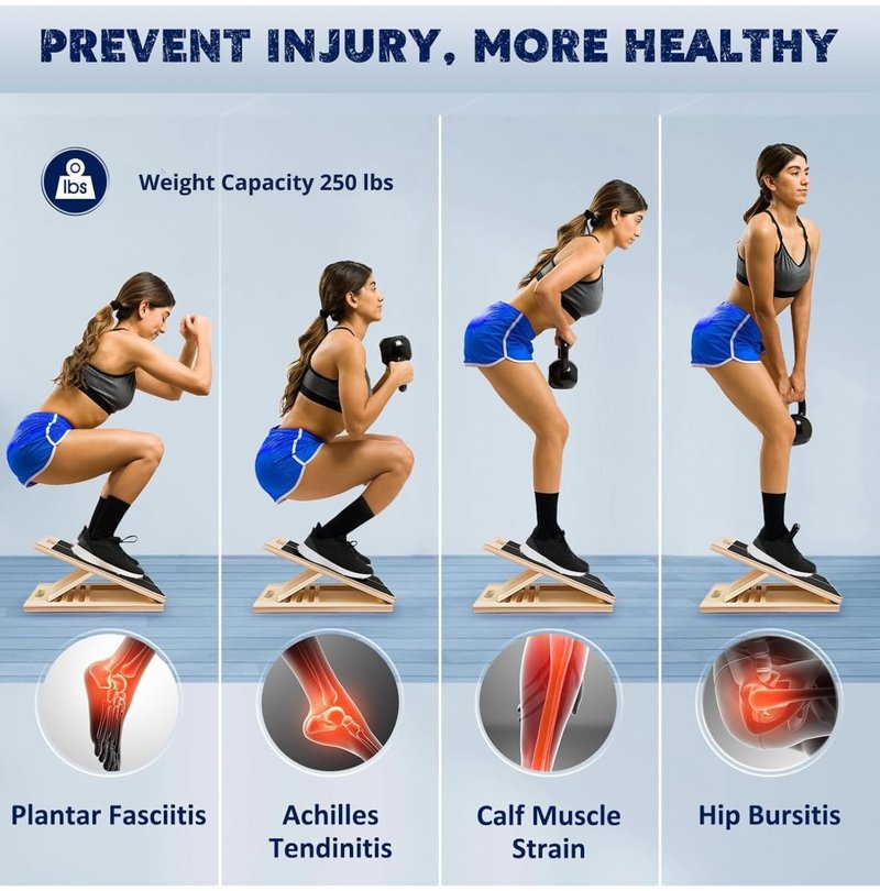 SSHAZ SPOT Professional Wooden Slant Board for Calf Stretching, Portable & 360° Balance Board, Adjustable 5–6 Angle Calf Stretcher with Carry Handle, Non-Slip 300LBS Physical Therapy Board for Knees
