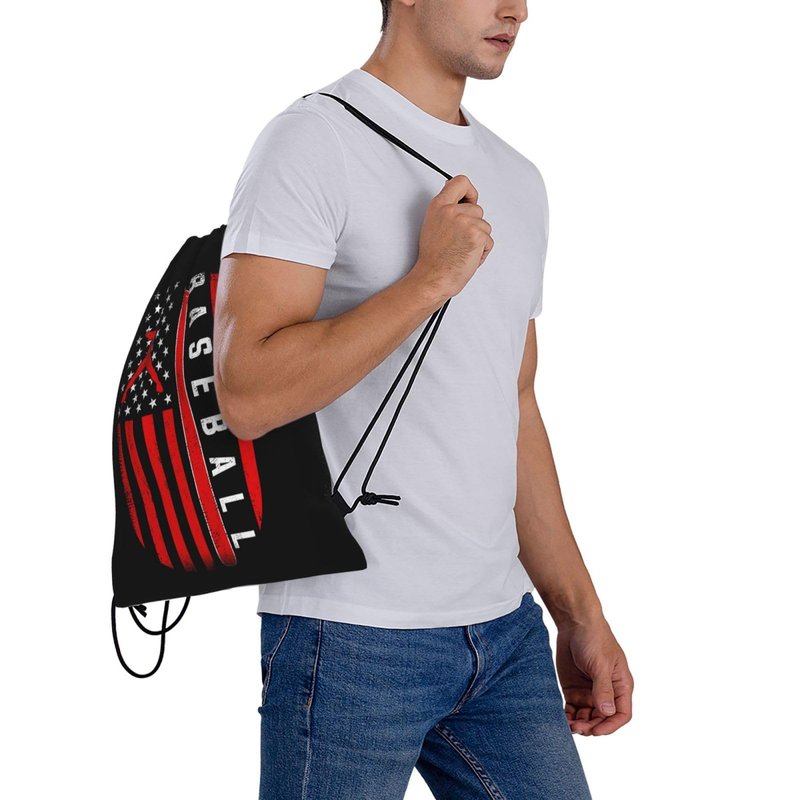 AIMASTZ American Baseball Flag Unisex Drawstring Backpack Bag Sport Gym Swim Travel Sackpack