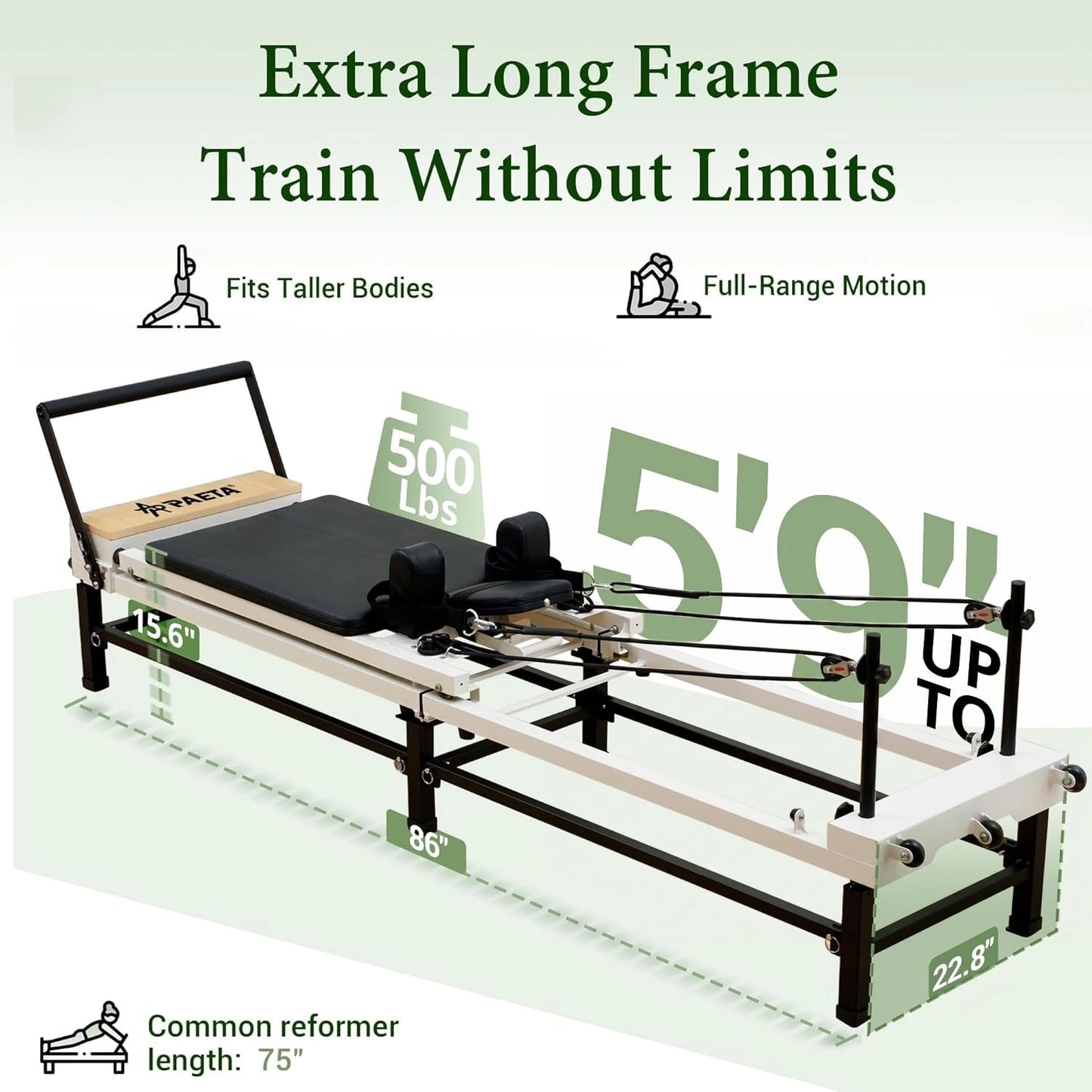 PAETA Pilates Reformer, 86" Foldable Reformer Pilates Machine with Adjustable Reformer Heights, Pilates Equipment with Piano Wire Spings and Jump Boards(Black)