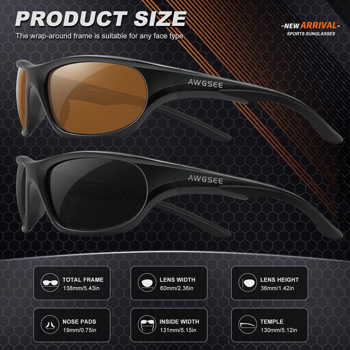 AWGSEE Polarized Sports Sunglasses for Men,TR90 Unbreakable Frame Sunglasses for Fishing Driving Cycling UV400 Protection