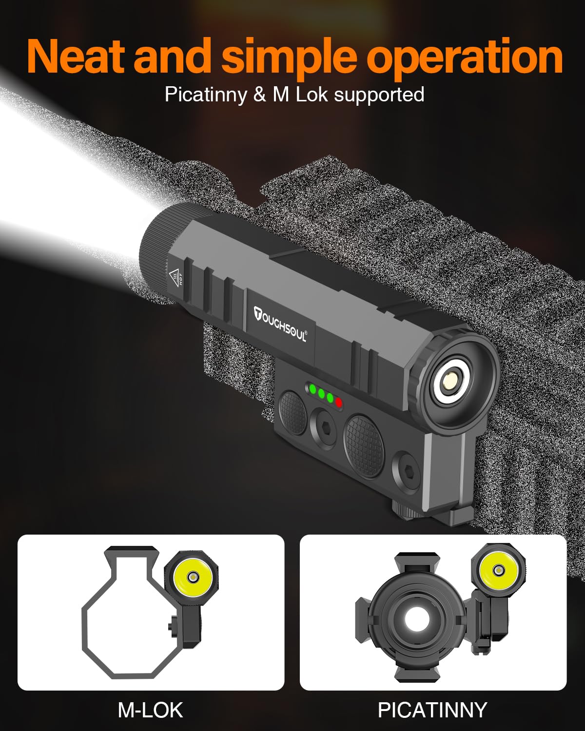 TOUGHSOUL Mlok/Picatinny Tactical Flashlight 2400 Lumen