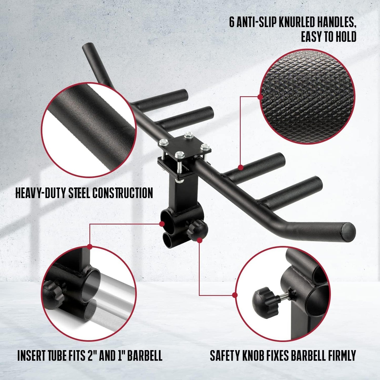 Yes4All 550lbs Multi Grip Rowing Handle, T Row Attachment for Muscle Training - Premium Steel 1 inch & 2 inch Bar Compatibility, Any Height Fit, Superior Grip